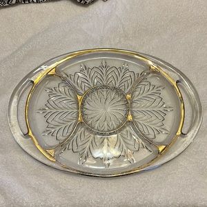Jeanette Gold Trim Glass Serving Plate w/ Handles